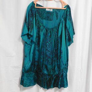 Cato - Green Printed Flutter Sleeve Scoop Neck Pleated Tunic - 26/28